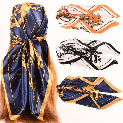 China Custom Scarf Women 90*90cm Handbag Neck Decoration Square Scarf Digital Printing Square Satin Silk Scarf for sale