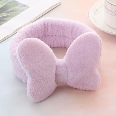 China Soft Hair Band Women Bow Butterfly Amazon Makeup Facial Head Wraps Soft Coral Fleece Headband Wash Face For Shower for sale