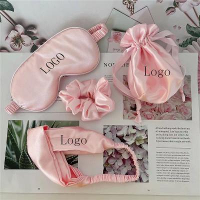 China Fashion Travel Satin Night Wedding Keepsake Sleep Silk Eye Mask Set with Head Band Gift Bag and Hair Scrunchies for sale