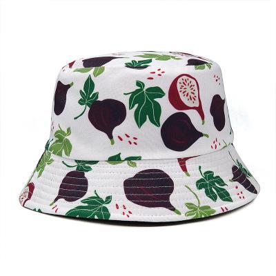 China Custom Floral Logo Fruit Print Cartoon Bucket Hat Foldable Soft Bucket Hat Sun Protection Hats For Women for sale