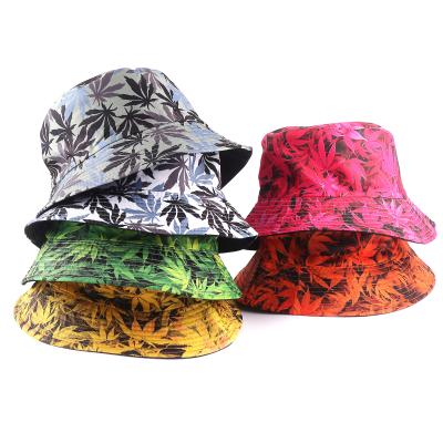 China 2020 Unisex Sun Protection Wholesale Maple Leaf Double Side Use Bucket Hat Printing Design Outdoor Fisherman Hats for sale