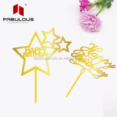 China Acrylic Mirror Cake Toppers Happy Birthday Cake Decorating Maker Gold Acrylic Cupcake Star Cake Toppers for sale