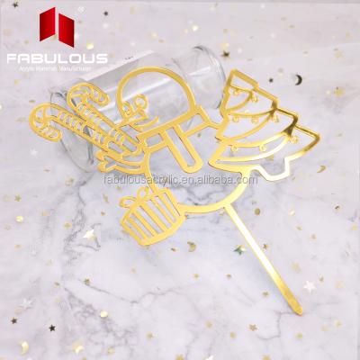 China Gold and Silver Cake Decorating Merry Christmas Cake Accessories Birthday Decoration One Valentines Day Cake Topper for sale