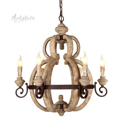 China EUROPEAN American country retrofitting personality creative rural solidold lamp old dining room wood chandelier for sale