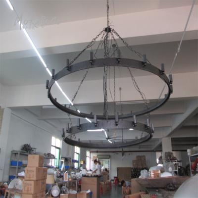 China Vintage Industrial American Villa Hotel Lobby Candle Double Wrought Iron Chandelier for sale