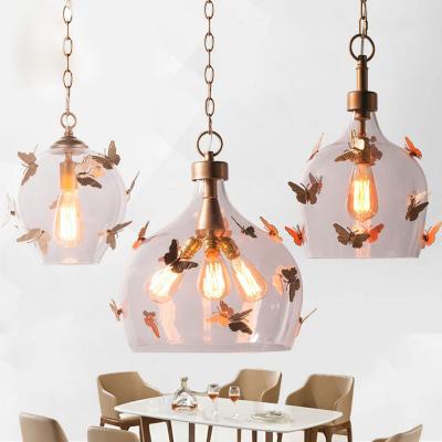 China American Modern Simple Glass Butterfly Creative Light Bedroom Study Dining Room Chandelier Decorative Wrought Iron Chandelier for sale