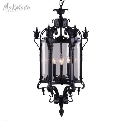 China Industrial Black Color Vintage Gram Chandelier American Roman Gothic Hexagonal Court Glass Chandelier for sale