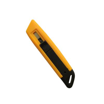 China Slide Left Handed Open Right Hander Plastic Box Cutter Safety Auto Retractable Knife for sale