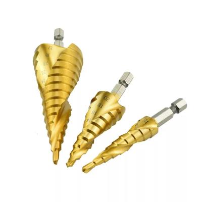 China Conical Metal Drilling 3pcs Cone Drill Titanium Coated Metric Spiral Groove Step Drill Bits for sale