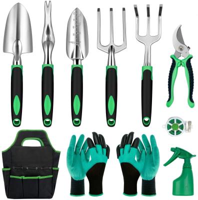 China 11 Pcs Garden Tool Kit Eco-friendly Heavy Duty Aluminum Gardening DIY Tools With Garden GlovesTrowel And Organizer Tote Bag for sale