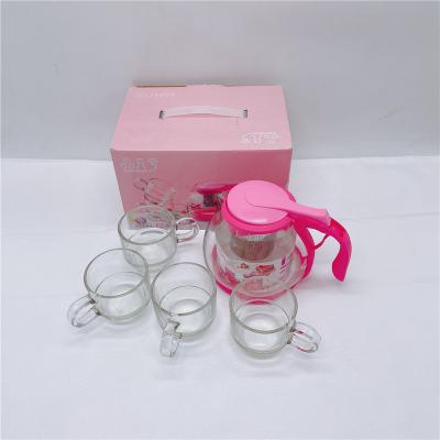 China 2021 New Product Selling 5 PCS Viable Hot Glass Suit Glass Teapot Amazon Tea Maker Filter Cup for sale