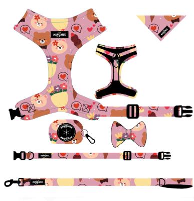 China Sublimation Printing Polyester DETACHED Adjustable Soft Neoprene Padded Handle Dog Harness And Leash Collar Set for sale