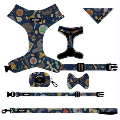 China DETACHED Factory OEM ODM Designs Chest Harness Collar Leash Custom Printed Poop Bag Holder Set Adjustable Pet Harness Dog Leash for sale