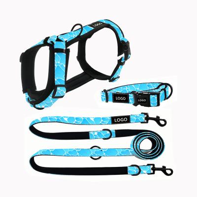 China Custom H Dog Harness Set Polyester Sublimation Print Dog Chest Collar Lead Set DETACHED Custom Pet Supplies Great Dogs Accessories for sale