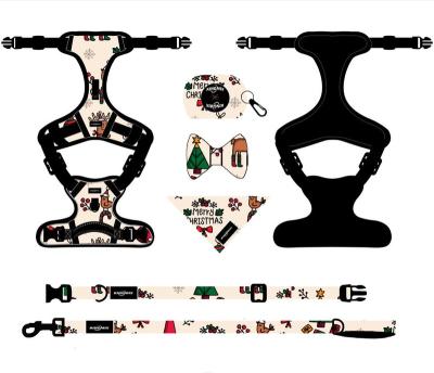 China Manufacture SPARE Wholesale For No Pull Adventure Harness Set Christmas Pattern Tough Harness Dog Harness Set With Breathable Double Ch for sale