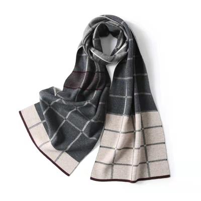 China W049-Wholesale wool in many colors fashion custom made gray and beige woolen scarves for unisex for sale