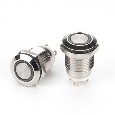 China 12 Volt (TOP) SPST 1NO Momentary Ring Lighted Metal Push Button Switch IP67 Flat Surface Weld Termianl Sealed OFF- Sealed Push Button Switch for sale