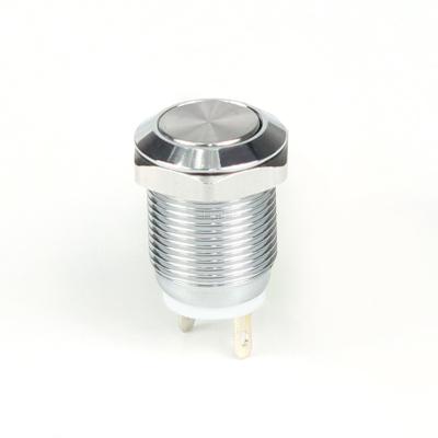 China IP67 12mm Sliver Housing 1NO 2 Pin Flat Button Rest Metal Momentary Push Switch For Machine for sale