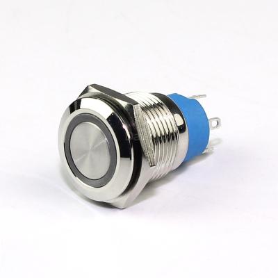 China 16mm Self Locking Ring Lighted Nickel Plated Sliver Waterproof Lock Housing Metal Electrical Push Button Switches for sale