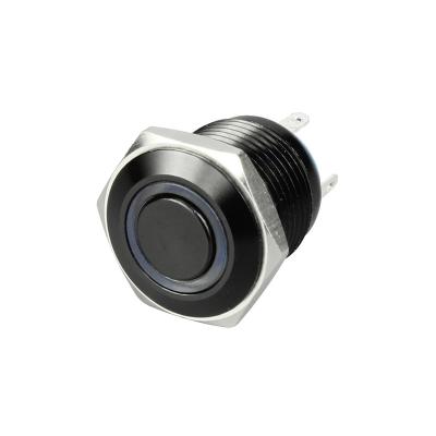 China Momentary 3A 250V Sealed 16mm OFF- (ON) Push Button Reset Housing Ring Lighted Flat Top Metal Black Push Button Switches for sale