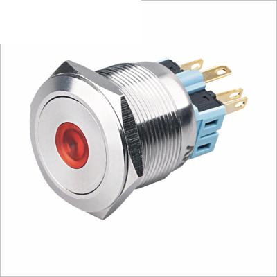 China Momentary / 25mm Stainless Steel Flat 16A Metal Latch Led Light 3H PDT Latch Push Button Switch for sale