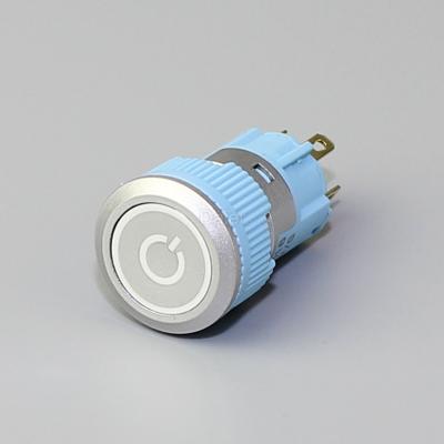 China Momentary / Latching 16MM Mini Round Ring Power Symbol 5V Led Exit Push Button for sale