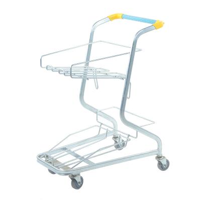 China Supermarket Shopping Cart Folding Double Layer Mental Shopping Cart Wholesale Trolleys for sale