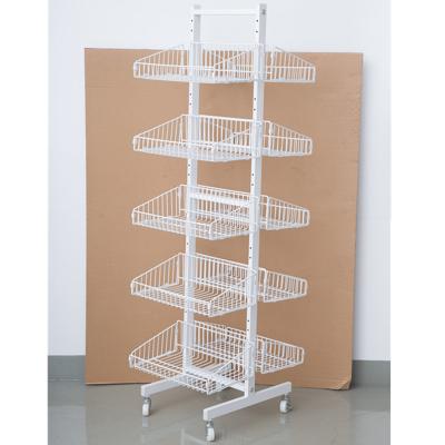 China Single Sided Metal Display Mesh Basket Stands Metal Shelf Wire Cage Shelf for sale