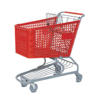 China Durable Cheap Price Metal Wire Locker 180L Supermarket Shopping Carts Plastic Folding Grocery Cart for sale