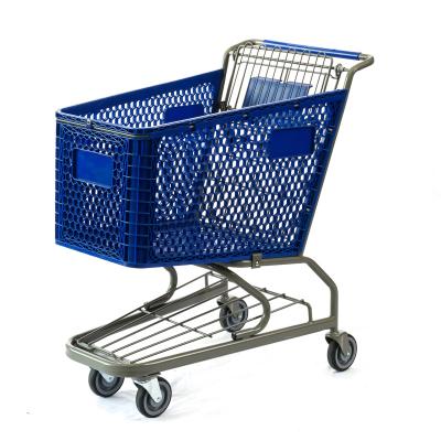 China 100L Metal Locker Durable Fashionable Plastic Folding Supermarket Shopping Carts Grocery Trolley for sale