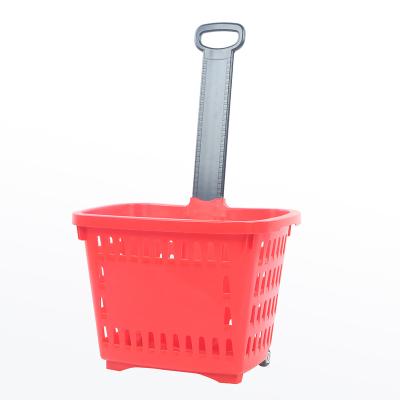 China Best Quality Plastic Supermarket All Plastic Shopping Basket Trolley Two Wheeled Wholesale for sale