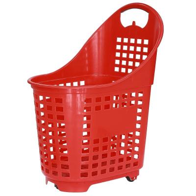 China Supermarket Large Shopping Capacity All Plastic Rolling Shopping Cart Trolley Hand Carts With Wheels for sale