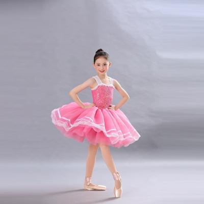 China Sequin Girl Dance Dresses Shiny Pink Tutu Skirt Ballet Belle Wear Pink Knit Stage Performance Dance Costume for sale