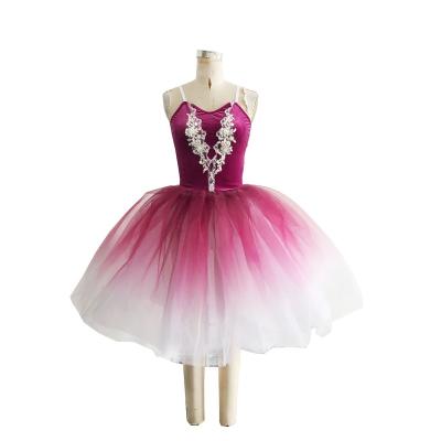 China Dress Up Elegant Dance Dress Velvet Ballet Gradient Color Skirt Purple Dance Wear Embroidered Lyrical Decal Party Princess Costume for sale