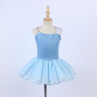 China Blue Lyrical Stage Performance Dance Wear Rhinestone Velvet Sequin Balance Ballet Dress Little Girl Dresses Dancing Costume for sale