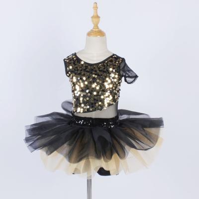 China Gold Sequin Ballet Dress Little Girl Dance Wear Missing Mesh Stage Performance Lyrical Dance Costume for sale