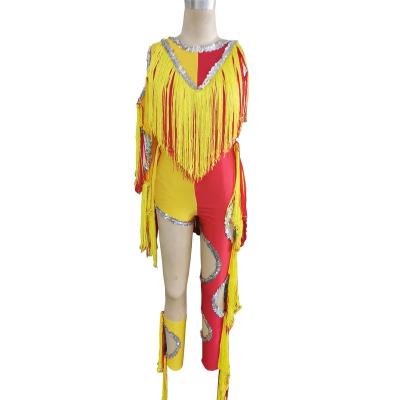 China Child Jazz Sequin Dance Costume One Leg Panties Tassel Stage Performance Gymnastics Adult Costume Red Yellow Pant Dance Leg Tights for sale