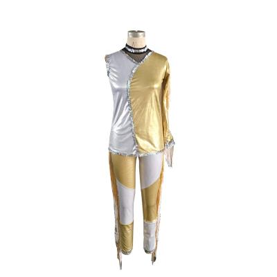 China Shiny White Tassel Gold Sequin Wear Style Boy Dance Pants Foil Man Stage Performance Crazy Foreign Jazz Dance Wear for sale