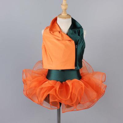 China Forest Green Spandex Dancer Leotard Knit Vest Stage Performance Jazz Dance Wear Two-Piece Wear Orange Dance Costume Jazz Dresses for sale