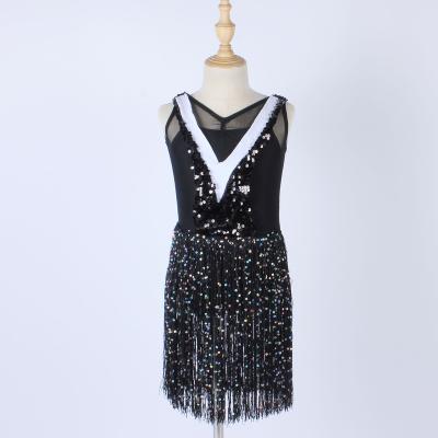 China Stage Performance Jazz Dance Wear Sequin Tassel Sequin Dresses Beautiful Dance Leotard Child Dancer Sequin Black Adult Latin Dance Costume for sale