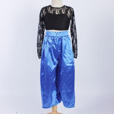 China Pants black to lace up adult lyrical dance performance stage wear crop wear trousers girl loose lyrical dance costume elegant fabric for sale