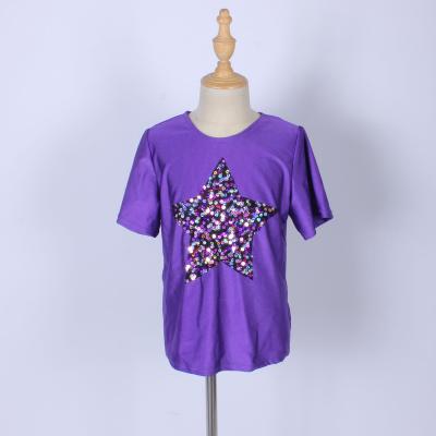 China Shiny Sequin Star Boy Dance Sets Wear Short Sleeve Stage Performance Dance Shirt Boy Girl Hip Pop Dance T-Shirt for sale