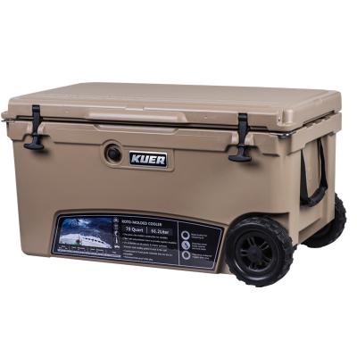 China Waterproof 70QT cooler box with KUER wheels rotomolded cooler box mainly products including plastic cooler box for sale