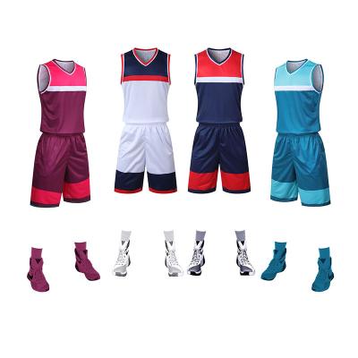 China OEM Antibacterial College Adult Sports Use Basketball T-Shirt Embroidered Twill Uniform Logo Designs Basketball Wear Basketball Tackle for sale