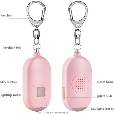 China Rechargeable Personal Alarm 130db Personal Rechargeable SOS Alarm Key Chain with LED Flashlight Security Siren for Women, Kids for sale