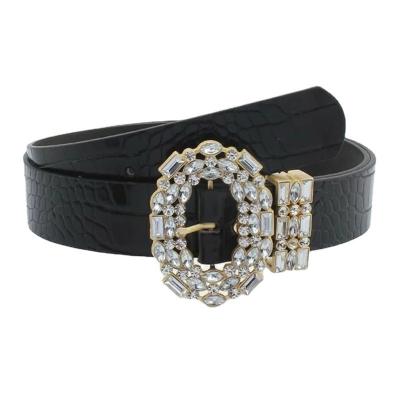 China Factory Supply Fashion Ladies Rhinestone Alloy Oval Buckle Belt Custom Made Fashion Belt for sale