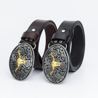 China Full grain cowhide gothic punk skull buckle leather heavy metal western belt for men for sale