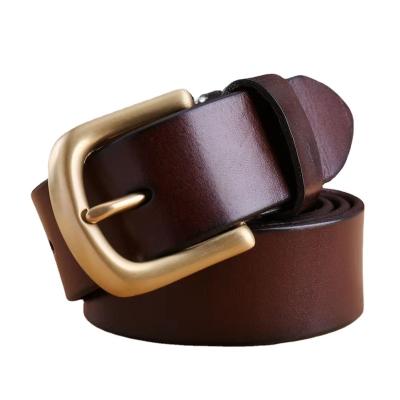 China Mens 38mm Brown Classic Classic Black Solid Genuine Leather Dress Uniform Belt for sale