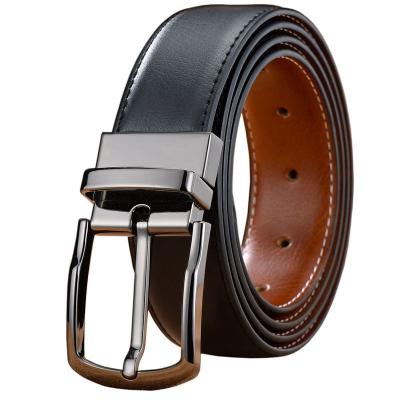 China Brown Reversible Black Double Sided Pin Buckle Leather Belt Casual / Business Mens Fashion for sale