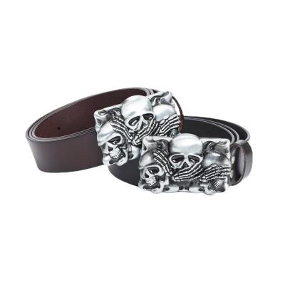 China Factory direct sales men's skull Halloween genuine leather belts leisure alloy punk skeleton jeans buckle genuine leather belts for sale